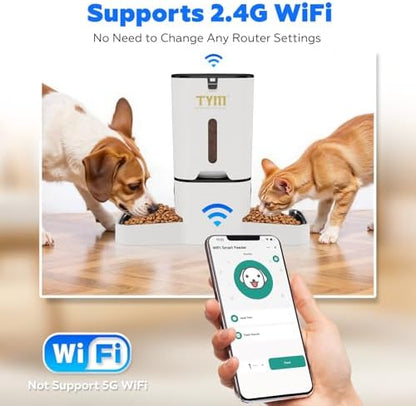 Dual Automatic Cat Feeder 7L WiFi Dry Food Dispenser for 2 Cats Muti Pets