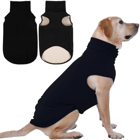 IECOii XXL Dog Sweater - Stretch Fleece Vest with Turtleneck,Black,XX-Large