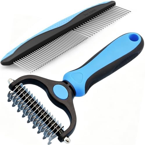 Dog Deshedding Rake for Shedding, Double-Sided Grooming Tool for Dogs & Cats, Gentle Skin-Friendly Pet Brush for Long and Short Hair Breeds, Removes Loose Hair and Keeps Coats Healthy (Brush & Comb)