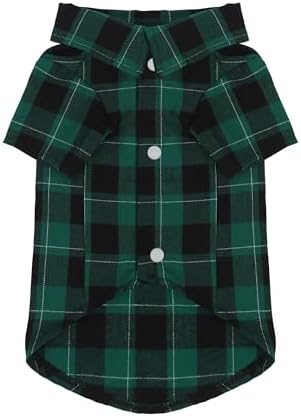 Paiaite Plaid Dog Shirt: Classic CheckeGreen Style in Cotton for Large, Medium, and Small Breeds, Comfort, Breathability, and Elegance Dog Clothes. Perfect for Everyday Wear, and Photoshoots Green S