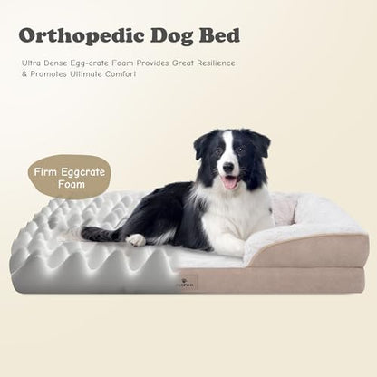 XL Orthopedic Dog Beds Large Sized Dog - Washable Large Dog Cat Bed Waterproof, Comfort Dogs Couch Sofa with Washable Removable Cover, Pet Bed with Nonskid Bottom, 42'', Beige