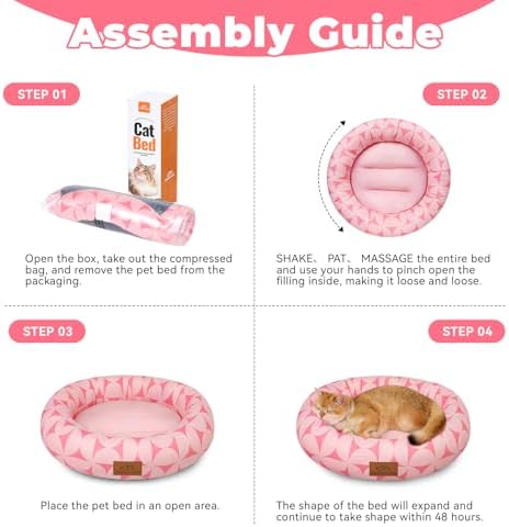 Zerbuger 20in Pink Pattern Round Dog Bed Sofa for Dogs Cats, Washable