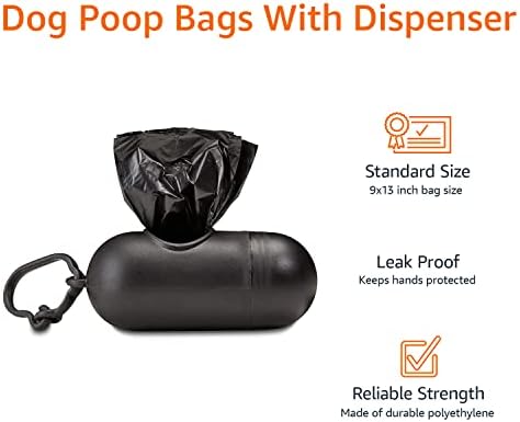 Amazon Basics Dog Poop Leak Proof Bags with Dispenser and Leash Clip, Unscented, 13" x 9", 900 Count (60 Rolls)