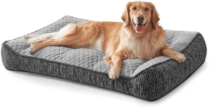 JOEJOY Extra Large Orthopedic Dog Beds Large Sized Dog, Extra Thick Foam Pet Bed Sofa with Bolster Sides, Large Sized Dog Bed with Removable Washable Cover, Non-Slip Bottom, Light Grey, 48''x35''