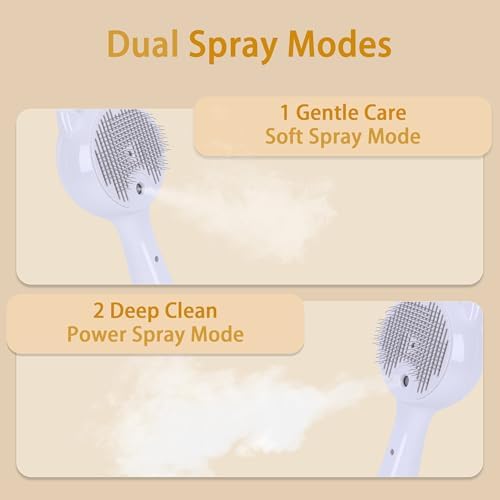 Pet Steam Brush for Cats & Dogs ，3-in-1 Pet Grooming Comb，Reduces Shedding, Soft Bristles, Promotes Healthy Coat-Comes - Includes Waterless Shampoo，White