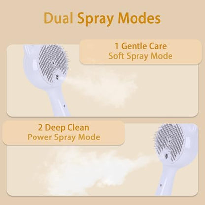 Pet Steam Brush for Cats & Dogs ，3-in-1 Pet Grooming Comb，Reduces Shedding, Soft Bristles, Promotes Healthy Coat-Comes - Includes Waterless Shampoo，White