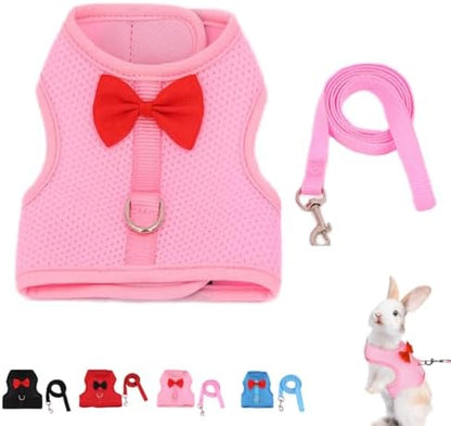 Bunny Harness and Leash Set for Walking Escape Proof,Pink M Chest:9.4-11.8"