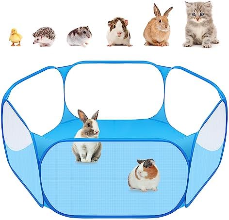 Amakunft Small Animal Playpen, Pop-Up Portable Play Yard for Guinea Pigs, Rabbits, Hamsters, Hedgehogs, Foldable Exercise Fence with Breathable Mesh for Indoor Outdoor Use