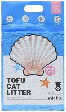 Michu Tofu Cat Litter Natural Clumping Tofu Cat Litter, Fast Clumping and Easily Scoop-able 5.5lb/88oz 5 Scents - Ocean Fresh, 4 Pack
