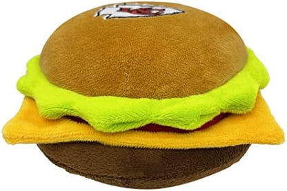 Pets First NFL Kansas City Chiefs Stadium Cheese Burger Plush Dog & Cat Squeak Toy with Beautiful Team Name & Logo