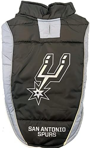 NBA San Antonio Spurs Puffer Vest for Dogs & Cats, Size Medium. Warm, Cozy, and Waterproof Dog Coat, for Small and Large Dogs/Cats. Best NBA Licensed PET Warming Sports Jacket