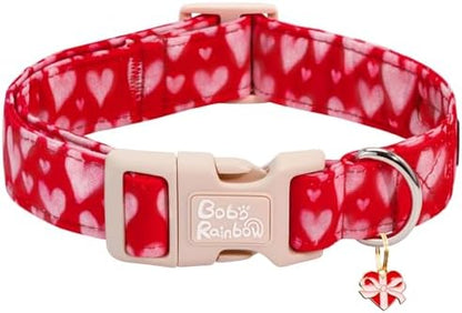 Valentine's Lovely Pink Heart Dog Collar for Large Dogs