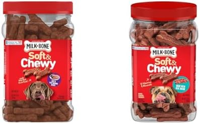 Milk-Bone Soft & Chewy Dog Treats Bundle: Beef & Filet Mignon Recipe 25 Ounce + Real Bacon 25 Ounce