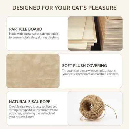 Cat Wall Furniture, 16 in 1 Cat Shelves w/Tunnel & Bridge, Beige