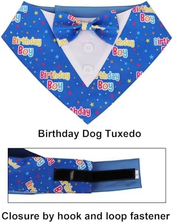 ADOGGYGO Birthday Dog Bandana with Bowtie, Blue Boy Dog Tuxedo, Small