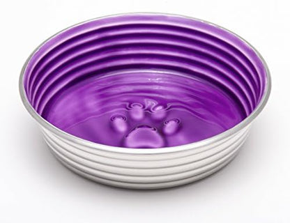 Loving Pets - Le BOL Dog Food Water Bowl Enamel Ceramic Bowl No Tip Stainless Steel Pet Bowl No Skid Spill Proof (Medium, Lilac)