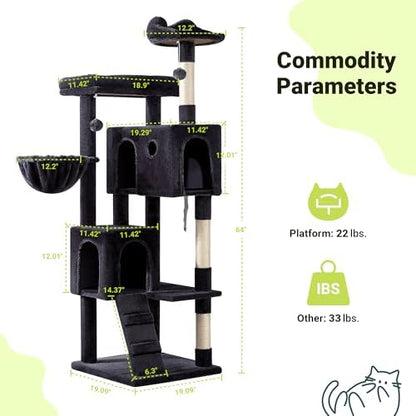 Allewie 64 Inches Multi-Level Cat Tree Tower for Indoor Cats, Dark Grey