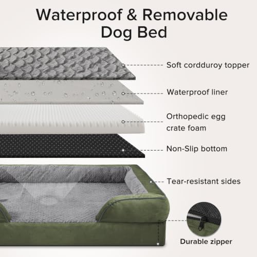 INVENHO Jumbo Orthopedic Dog Bed for Extra Large Dogs, Waterproof, Egg-Crate Foam Dog Couch Bed with Washable Removable Cover, Waterproof Lining and Nonskid Bottom