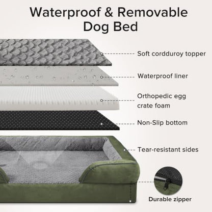 INVENHO Jumbo Orthopedic Dog Bed for Extra Large Dogs, Waterproof, Egg-Crate Foam Dog Couch Bed with Washable Removable Cover, Waterproof Lining and Nonskid Bottom