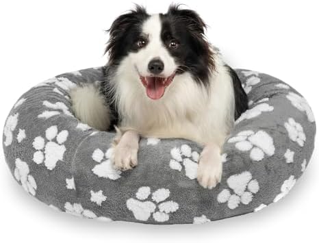 Donut Dog Beds for Medium Dogs, Calming Round Cat Beds, Grey, 30"