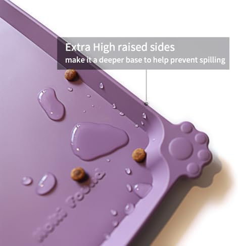 Hoki Found XX-Large Silicone Pet Food Mats - Non Slip Dog Cat Bowl Placemats - Waterproof Dog Cat Food Mats for Carpet - Amethyst