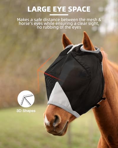 Hilltown Durable Fly Mask for Horses Without Ears - X-Full, Grey