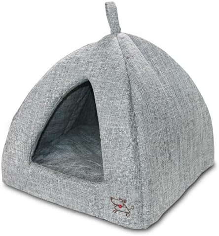 Best Pet Supplies Cat Bed for Indoor Cat, Domed Tent House with Removable Pillow, Covered Cat Cave for Small Dog, Puppies and All Breeds of Cats - Gray Linen, 16 x 16 x H:14"