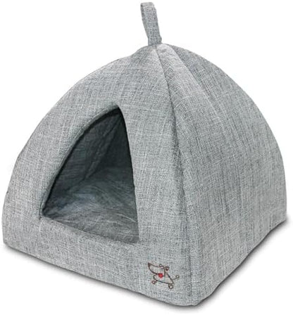 Best Pet Supplies Cat Bed for Indoor Cat, Domed Tent House with Removable Pillow, Covered Cat Cave for Small Dog, Puppies and All Breeds of Cats - Gray Linen, 16 x 16 x H:14"