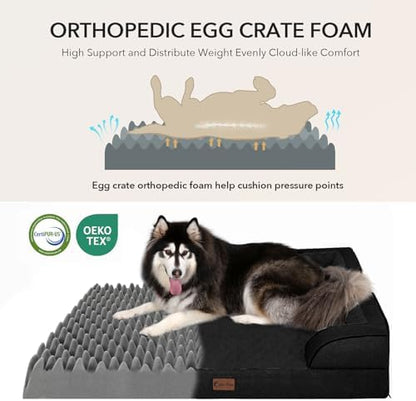 Orthopedic Washable Dog Bed for Extra Large Dogs, 48x30in, Black
