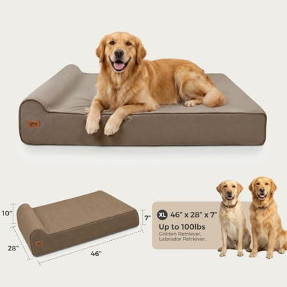 Sytopia Orthopedic Dog Beds for Large Dogs – 7" Extra Thick Memory Foam Pet Couch for Senior Dogs and Great Danes with Waterproof Liner & Washable Cover, Nonskid Bottom, 46"x28"x7", Brown