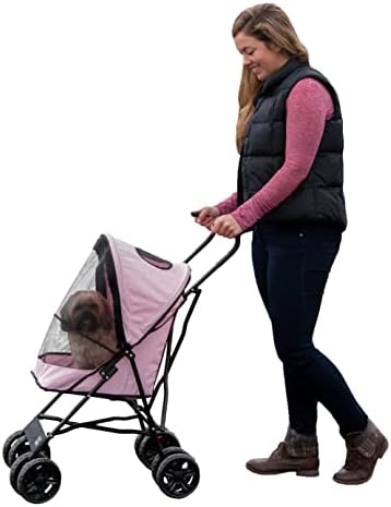 Pet Gear Travel Lite Plus Stroller, Compact, Easy Fold, No Assembly Required, Large Wheels for Cats and Dogs up to 15 pounds, Light Pink