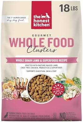 The Honest Kitchen Whole Grain Lamb & Superfoods Whole Food Clusters, Human Grade Dry Dog Food for Adult Dogs, Vet-Recommended Nutritional Support for Skin, Coat, Digestion & Wellness, 18 lb Bag