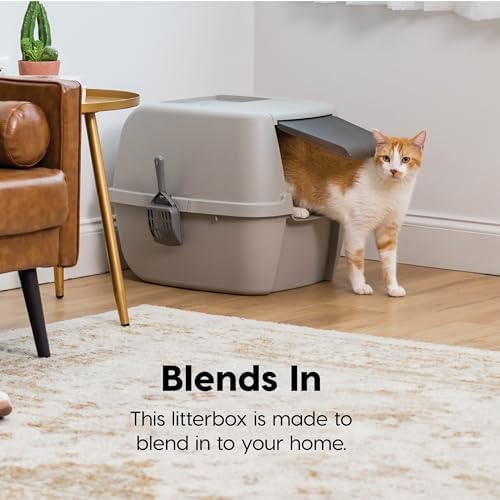 IRIS USA Large Front Door Cat Litter Box, Walk-In Entry, Gray