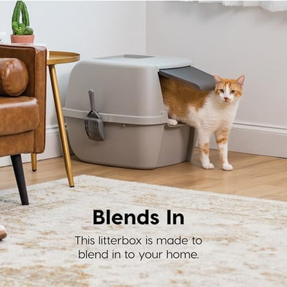 IRIS USA Large Front Door Cat Litter Box, Walk-In Entry, Gray