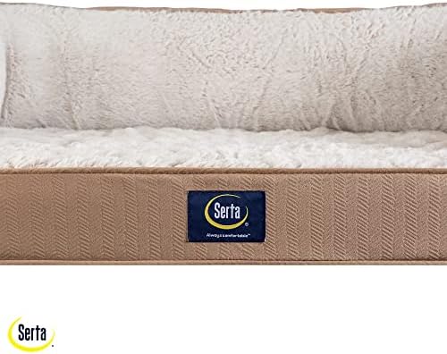 Serta Orthopedic Quilted Couch Dog Bed for Pets – Desert Sand (Large)