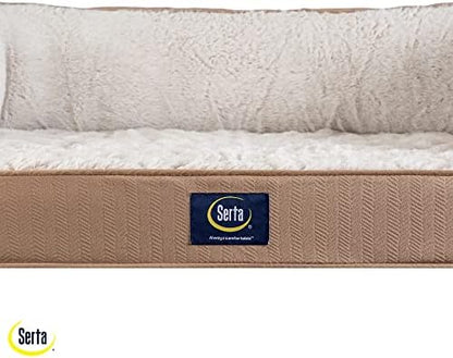 Serta Orthopedic Quilted Couch Dog Bed for Pets – Desert Sand (Large)