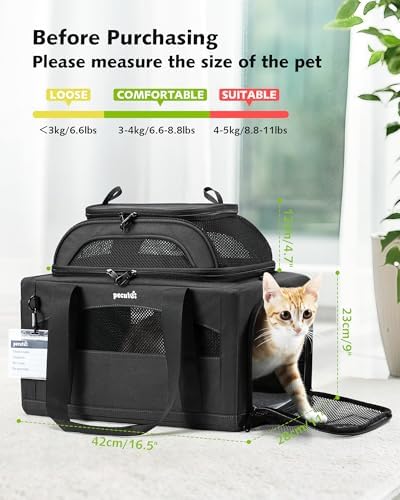 Pecute Top Expandable Airline Approved Pet Carrier for Cats, Dark Gray