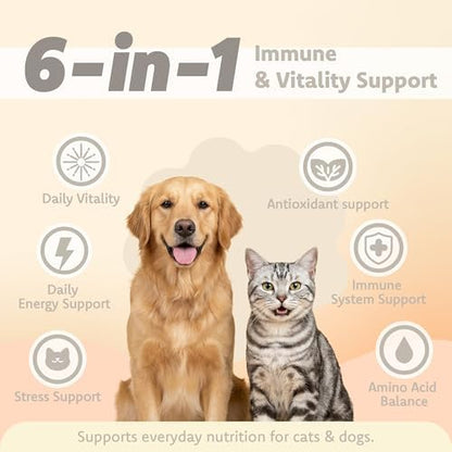 LOVITA Pets L-Lysine Powder for Cats & Dogs, Immune Support Pet Supplement with AjiPure L-Lysine and Vitamin C, Salmon Flavor for Daily Use, Includes Scoop, 4.2 Oz