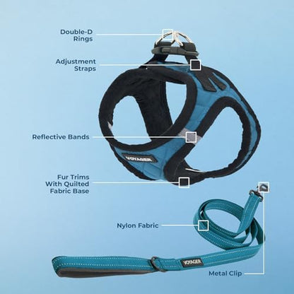 Best Pet Supplies Voyager Step-in Plush Dog Harness - Soft, Step in Vest Harness and Reflective Dog 5 ft Leash Combo with Neoprene Handle for Small and Medium Dogs, Turquoise Plush, XS