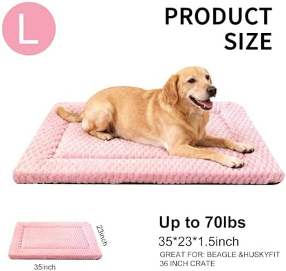 Dog Bed Mat, Reversible Dog Crate Pad - Washable Kennel Mat with Soft Support Foam, Flat Kennel Pad for Dogs & Cats, Double Pet Bed Perfect for Cage (Pink, 35" L x 23" W x 0.8" Th)