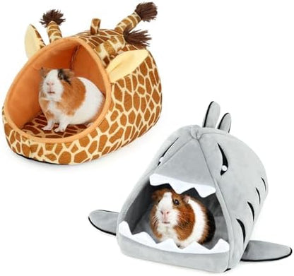 YUEPET Guinea Pig Bed 2 Pack, Warm Guinea Pig Hideouts, Shark & Giraffe