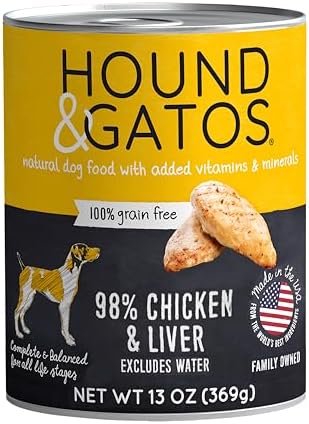 Hound & Gatos Chicken Wet Dog Food, Single Protein, 98% Real Meat Formula, Supports Digestive Health, Grain Free Limited Ingredients, 13 oz. Cans (Pack of 12)