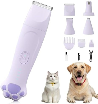 Veeconn 4-in-1 Dog Clippers for Grooming Kit - 45dB Quiet 150-Min Run Non-Slip Grip (Lavender)