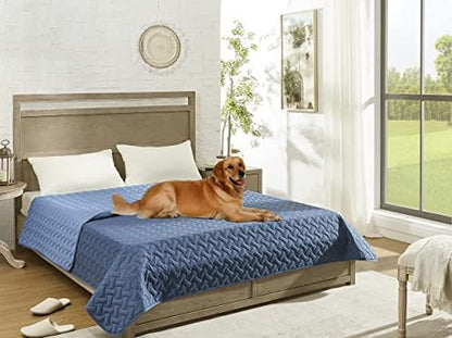 gogobunny 100% Double Sided Waterproof Dog Blanket Soft Pet Bed Cover Reversible Protect Furniture Couch Sofa Car for Puppy Cat Kids (Dark Blue/Light Blue, 52x82 Inch (Pack of 1))