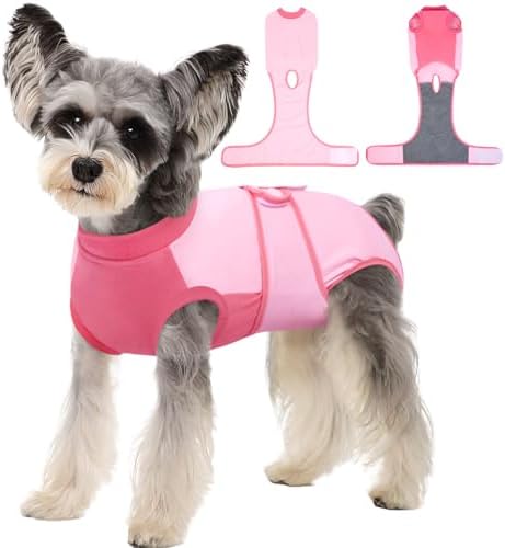 Kuoser Dog Recovery Suit, Female Male Spay Neuter Surgery Suit, Pink, XS