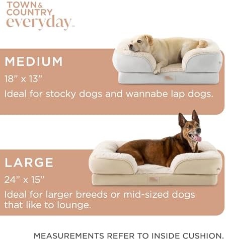 Town & Country Everyday CuddleTown Comfy Solid Bolster Sofa Pet Bed, Supportive & Calming Egg Crate Foam, Non-Slip Bottom, Machine Washable Cover, Blue, Large 35"x25"x8"