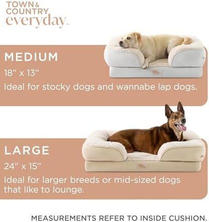 Town & Country Everyday CuddleTown Comfy Solid Bolster Sofa Pet Bed, Supportive & Calming Egg Crate Foam, Non-Slip Bottom, Machine Washable Cover, Cream, Large 35"x25"x8"