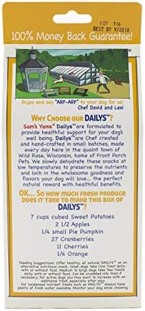 Front Porch Pets Sam's Yams Daily's Replenishing Pumpkin Recipe Dog Treats, Healthy Dog Snacks for Large, Medium or Small Breed Dogs, Vegan Sweet Potato Dog Chews Made in USA, 7 Ounce