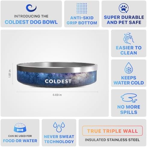 Coldest Dog Bowl - Anti Rust Metal, Non Slip, 3 Layers Insulated Stainless Steel Dog Bowls - Spill Proof & Heavy Duty - Water Bowl for Dogs, Cats & Pets, Dish Washer Safe (21 oz, Into The Beyond)