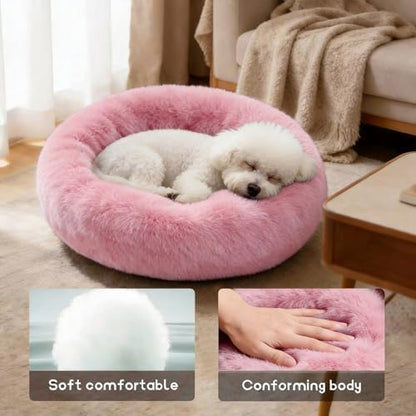 Comfort Donut Dog Bed for Small Dogs, Cat Bed & Pet Bed for Indoor Use, Medium Size with Soft Plush, Round Dog Beds for Large Dogs and Cats(Rubber Red,36''Lx36''Wx8''Th)